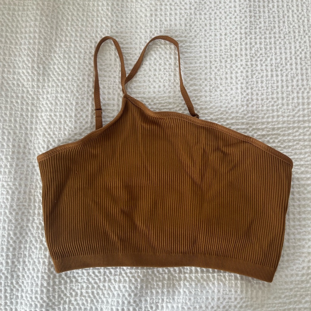 Aerie Women’s Ribbed Asymmetrical Bralette in Brown - Size Medium